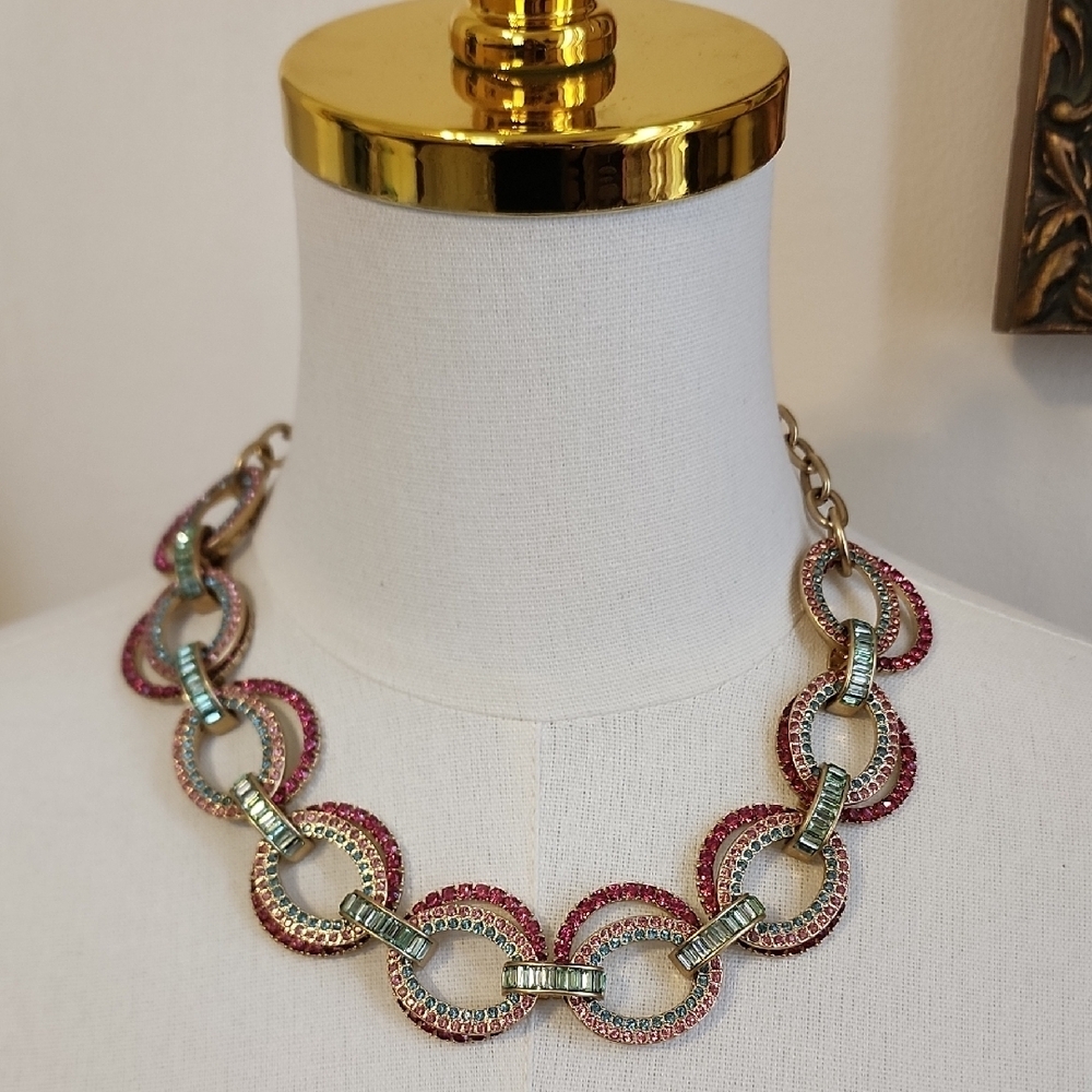 J. Crew Multicolor Rhinestone Chain Statement Necklace Adjustable